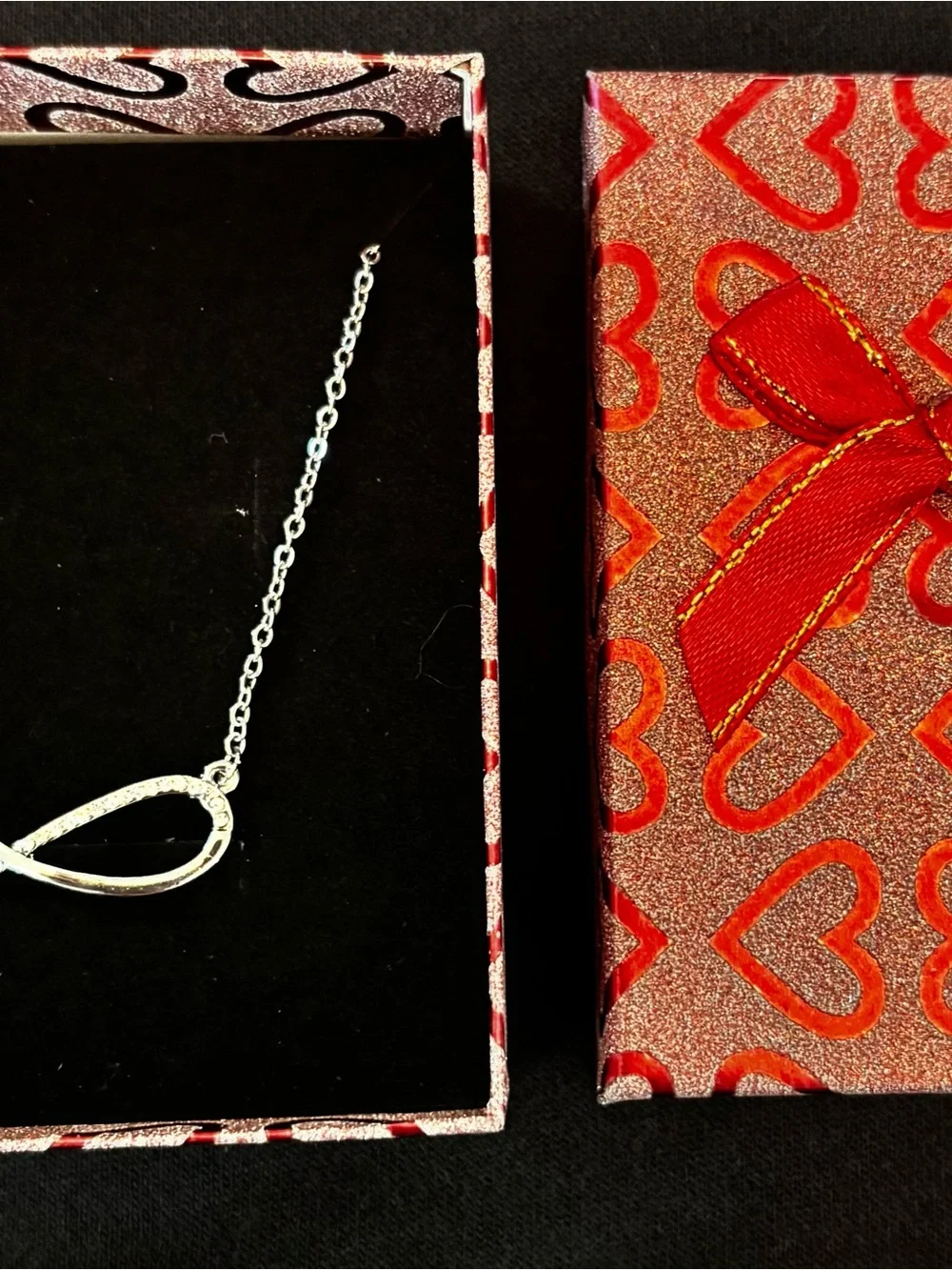 Silver Tone Infinity Pendant Necklace with diamond like accents with gift box